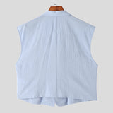 WIAOFELLAS  -  Men Vests Solid Color Lapel Sleeveless Loose One Button Male Waistcoats Streetwear 2025 Casual Fashion Crop Vests Men