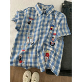 WIAOFELLAS  -  Blue Fun Embroidered ort Sve Plaid Men's irt Thin Design Sensation f Sve Cleanfit Trendy Brand Casual Summer irt