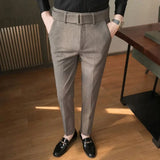 WIAOFELLAS  -  Autumn and Winter Men's Fashion Solid Color Fabric Casual Thickened Wool Business Brushed Straight Tube Versatile Pants