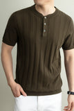 Wiaofellas  -  Brand Laisel Linen Knitted T-shirt Men's Short Sleeved Slim Casual Business Polo Shirts Round Neck Social Versatile Base T-shirt