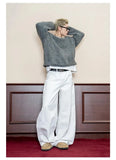 Wiaofellas  -  Men's Casual White Wide Leg Pants Street Style Versatile Design Large Straight Cut Long Trousers