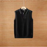WIAOFELLAS  -  Spring Summer New Vintage Turn-down Collar Zipper Knit Polo Shirt Menasual Solid Sleeveless Tank Top Polo Tops Mens Streetwear