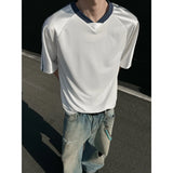 WIAOFELLAS  -  Summer Short Sleeved T-shirt Men Oversized Fashion V-neck T Shirt Men Streetwear Korean Loose Pullover T Shirt Mens Top M-3XL
