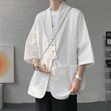 WIAOFELLAS  -  Niche Design Men's Shirts V-neck Solid Color Button Desig Ice Silk Big Pocket Casual Male Tops Summer Menswear