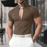 WIAOFELLAS  -  Men T Shirt Solid Color Deep V Neck Short Sleeve Summer Casual Male Tee Tops Streetwear 2025 Fashion Men Clothing S-5XL