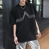 WIAOFELLAS  -  Round Collar Men's Tees Metal Pendant Short Sleeve Casual Menswear Solid Color Loose Shoulder Pads Male T-shirts