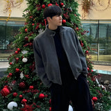 WIAOFELLAS  -  Korean Style Men's Thickening Jackets Stand Collar Design Chic Zipper Niche Male Loose Solid Color Coats Autumn