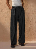 Wiaofellas  -  Men Italian Naples Style Striped High Waist Wide Leg Suit Pants Black Pleated Button Detail Light Business Formal Trousers