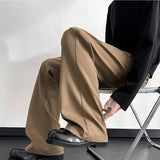 WIAOFELLAS  -  Korean Fashion Spring Autumn Cargo Trousers Straight Men's Clothing Solid Color Button High Waisted Pockets Cropped Pants