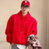 WIAOFELLAS  -  New Street American Mens Hoodie Pasting Cloth Retro Embroidered Drawstring Hooded Pullover Hip Hop Male Tops Oversized