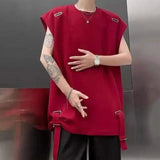 WIAOFELLAS  -  American Style Men's Vests Solid Color O-neck Ribbon Casual Menswear Loose Sleeveless Pullover Male Tank Tops Chic