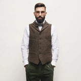 WIAOFELLAS  -  Autumn Winter Men's British Waistcoat Retro Herringbone Slim Tweed Suit Vest Heavy Button Jacket Men Aesthetic Sleeveless Coat