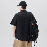 WIAOFELLAS  -  Men's Summer Solid Color Short-Sleeve Shirt - Relaxed Drop-Shoulder Casual Top, Textured Design for Smart-Casual Wear
