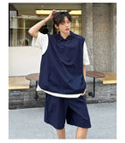 WIAOFELLAS  -  Niche Design Men's Two-piece Solid Color Drawstring Sleeved Hooded T-shirts Straight Wide Leg Loose Male Shorts