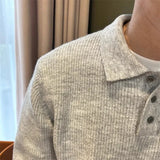WIAOFELLAS  -  Korean New Men's Polo Neck Sweater Luxury Knitted Long Sleeve Pullover Autumn Casual Solid Color Streetwear Leisure Knitwear Top