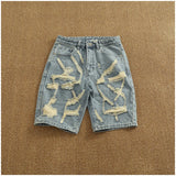 WIAOFELLAS  -  Ripped hole plankton handsome high street trend denim shorts men summer everything to do old washed pants five quarter pants