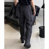 WIAOFELLAS  -  Men Autumn Winter Thick Material Loose Casual Retro Fashion Wide Leg Suit Trousers Office Man Commuter Business Baggy Pants