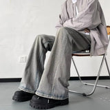 WIAOFELLAS  -  Washed Vintage Jeans Men's American Ins Trendy Brand High Street Loose and Versatile Straight Leg Micro Flared Pants