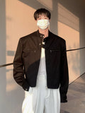 WIAOFELLAS  -  Men Clothing Fashion Korean Style Stand Up Collar Jackets Solid Color Bomber Jacket Men Casual Zipper Workwear Jacket Outwear