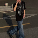 WIAOFELLAS  -  American Street Pure Cotton Abstract Graffiti Print Summer New Fashion Casual Short-Sleeved T-Shirt Mens Trendy Loose Top