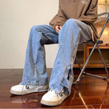 WIAOFELLAS  -  High Street Original American Trendy Wide Leg Jeans Men Autumn Winter New Korean Button Pocket Zipper Loose Straight Pants