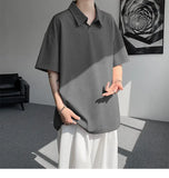 WIAOFELLAS  -  Trendy Summer Men‘s Solid Color Ice Silk Casual T-shirts New Fashion Turn Down Collar Short Sleeve Loose Tops Male