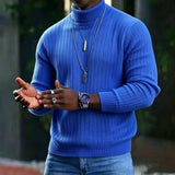 Wiaofellas  -  Vintage Turtleneck Knitting Sweater Mens Autumn Winter Ribbed Texture Knit Pullover Daily Casual Trendy Tops For Men
