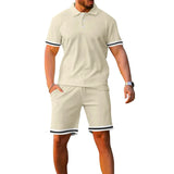 WIAOFELLAS  -  Fashionable Men's Short Sleeve Suit Button Polo Shirt Top Shorts Sports Casual Loose Versatile Two-piece Trendy Set