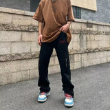 WIAOFELLAS  -  Spring American Cargo Pants Men Vintage Loose Skinny Straight Brown Jeans High Street Hems Zippered Denim Trousers