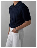 Wiaofellas  -  New Summer Men's Fashion Hollow Out Polo Shirt Casual Solid Color Half Sleeve High Quality Knitted T Shirt Loose Trendy Top