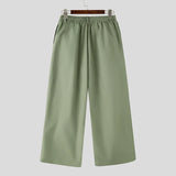 Wiaofellas  -  Men Pants Solid Color Button Pleated Loose Casual Wide Leg Trousers For Man Streetwear Joggers Fashion Casual Male Pants