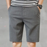 Wiaofellas  -  Men's Summer New Fashion Solid Color Casual Shorts Male Korean Slim Fit Short Pants Men Striped Knee Length Shorts G295