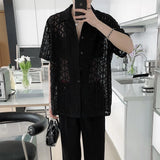 WIAOFELLAS  -  Summer New Men's Solid Color Hollow Short-Sleeved Shirt Sexy Retro Fashion Trend Leisure Loose Breathable Niche Men's Tops