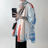 WIAOFELLAS  -  Summer New Turn-down Collar Fashion Short Sleeve Shirt Man High Street Loose Tie Dye Button Cardigan Y2K Youth All-match Tops