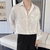 WIAOFELLAS  -  Sexy Silk Satin Shirts for Men Long Sleeved Shiny Smooth Solid Loose Men's Dress Shirt Autumn Spring Club Prom Mens Clothing