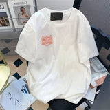 WIAOFELLAS  -  Gothic Embroidered Lion Dance Short Sleeve Cotton Graphic T Shirts Summer New Loose Oversized T Shirt Men and Women Streetwear