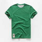 Wiaofellas  -  Retro Distressed Cotton round Neck Short Sleeve T-Shirt Loose Fit Basic Color Summer Youth Fashion Standard Tailoring Male Top