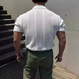 WIAOFELLAS  -  New American Niche Design Knitted Polo Shirt Men Breathable Hollow Short Sleeve Lapel Mesh Tight Sleeve T-shirt