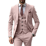WIAOFELLAS  -  High-end Pink Elegant Single Breasted Men Suit Three-pieces(Jacket+Pants+Vest) Party Prom Wedding Set