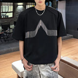 WIAOFELLAS  -  Round Collar Men's Tees Metal Pendant Short Sleeve Casual Menswear Solid Color Loose Shoulder Pads Male T-shirts