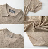 WIAOFELLAS  -  Men's Light Luxury Button-down Leisure Knitted Polo Shirt Retro Solid Hollow Out Short Sleeve Chic Fashion Man Jacquard Knitwear