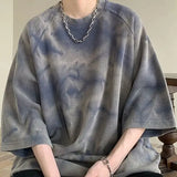 Wiaofellas  -  Tie-dye Short-sleeved T-shirt for Men Retro Trendy Street-friendly Loose Three-quarter Sleeve Top