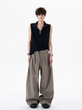 WIAOFELLAS  -  Old Qian style pleated wide-leg pants versatile body three-dimensional belt straight-leg pants men's trousers trousers