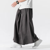 WIAOFELLAS  -  Summer Chinese Style Wide Leg Pants Men Loose Joggers Trousers Male Linen Straight Elastic Waist Hip Hop Full Length Pants