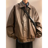 Wiaofellas  -  Men's Leather Jacket Bomber Motorcycle Biker Pu Leather New Trendy Baseball Motorcycle Jacket American Zipper Leather Coat Male