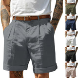 WIAOFELLAS  -  Men'S Cotton And Linen Shorts Fashion Casual Solid Color Sexy Elastic Waist Half Length Pants Slim Fit Street Beach Wear