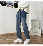 WIAOFELLAS  -  New Autumn Style Versatile Trendy Brand Loose Slimming American High Street Trousers Washed Casual Straight Wide Leg Jeans