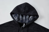 WIAOFELLAS  -  Retro Checkered Patchwork Hooded Jacket for Men Korean High Street Loose-Fit Hooded Couple Cardigan Hoodie with Zipper