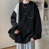 Wiaofellas  -  Trendy Brand New Spliced loose Large Size Round Neck Top Jacket Long-sleeved Sweatshirt