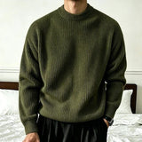 Wiaofellas  -  Man's Lazy Knitwear Sweater Autumn Winter Korean Fashion Ribbed Texture Long Sleeve Loose Crewneck Knitted Pullover Sweaters Man